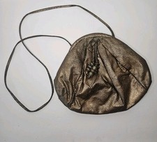 Vintage 80s Faux Bronze Cloth Snake Skin Purse Clam Shell Closure Shoulder Bag
