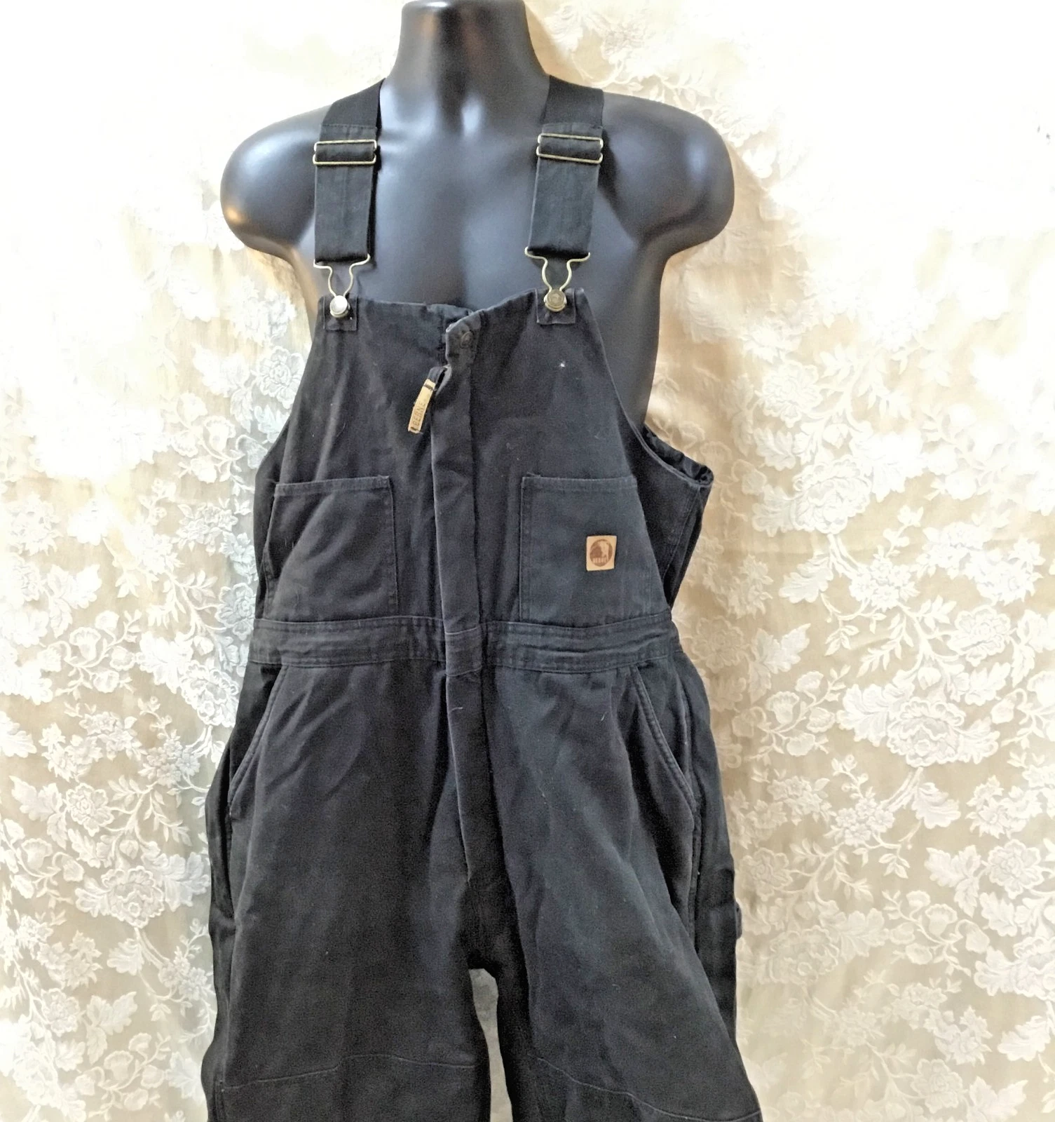 Berne LR Insulated Duck Bib Workwear Overall Coverall Black double knee good zip
