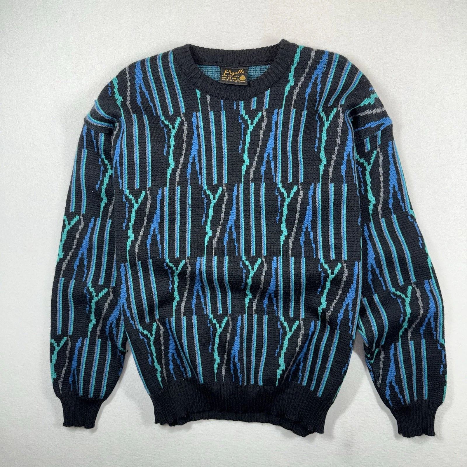Vintage Pigalle Wool Sweater Mens L Australian Coogi Style Geometric Knit