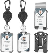 2 Pack Retractable Keychain with ID Card Holder, Heavy Duty Carabiner Badge Hold
