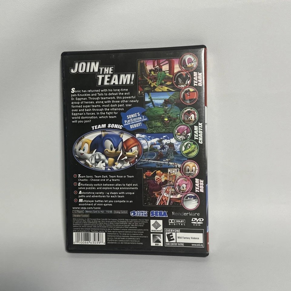 Sony PlayStation 2 Sonic Heroes Sega Greatest Hits With Manual Rated E - Image 2 of 4