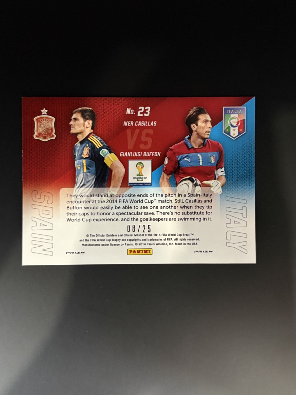 GIANLUIGI BUFFON/IKER CASILLAS 2014 Panini Prizm WC Matchups Green Crystal 08/25 view 4