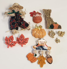 Fall Harvest Brooch And Earrings Lot Of 9 Multicolor Holiday Autumn