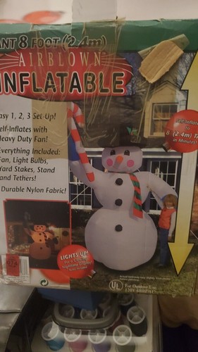 Pupazzo di neve gonfiabile illuminato canna caramelle 8' vintage Natale gemma soffiato ad aria TESTATO! - Foto 5 di 18