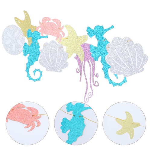 Glitter Powder Seahorse Jellyfish Crab Paper Hawaiian Bunting Creature Garland - Picture 11 of 12