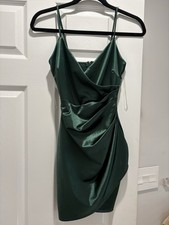 Windsor Emerald Green Satin Cowl Neck Bodycon Mini Dress Spaghetti Strap