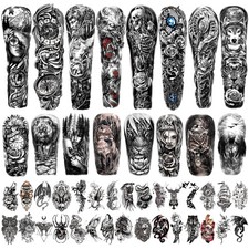Full Arm Temporary Tattoo Waterproof For Men L22.8 xW7 , 46 Tiny, animal