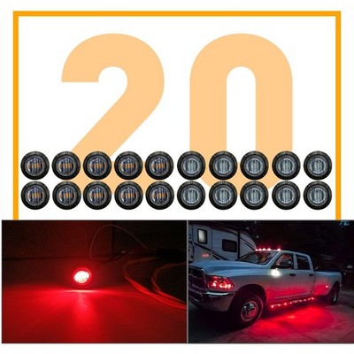 20X 3/4'' Side Marker Lights Truck LED Trailer Round Side Bullet Light Amber/Red