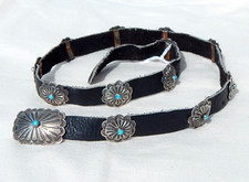 Vintage Navajo Hand  Tooled Sterling  Turquoise Hat Band 27" Old Pawn