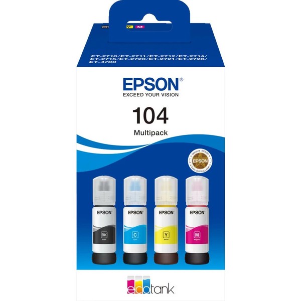 Epson ET2875 ET4800 Ecotank 104 4Er-Pack C13T00P640 NachfüLltinte (Original)-image