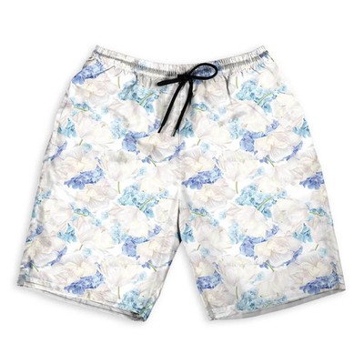 Men Hydrangea Tulip Blue Floral Pattern Hawaiian Shorts Beach