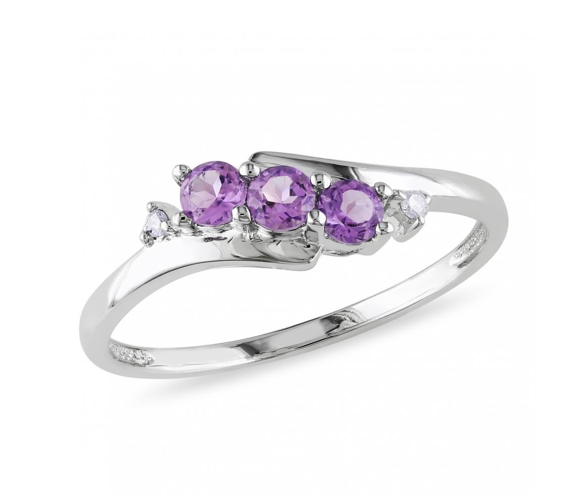0.56 Ct Round Cut Natural Amethyst Diamond Engagement Ring 14K White Gold Size 7