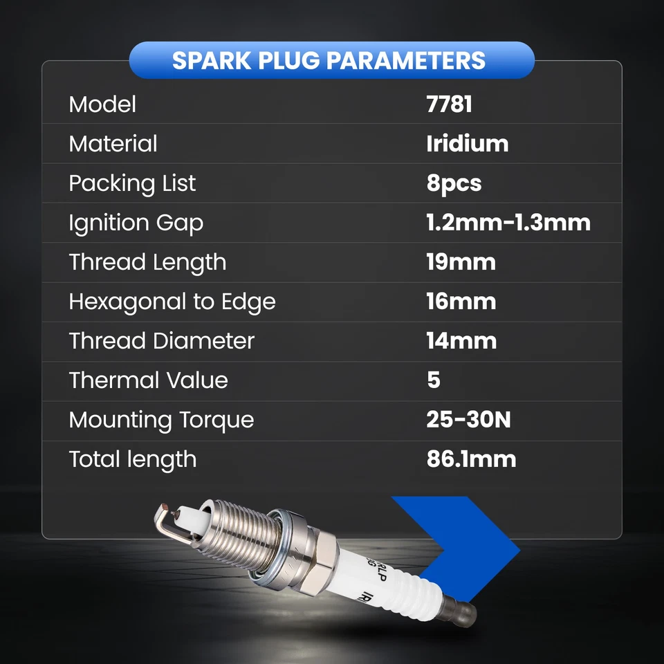 Set Of 8 Ceramic Iridium Spark Plugs Fit For 2008-2010 Chrysler Town & Country - Image 3 of 4