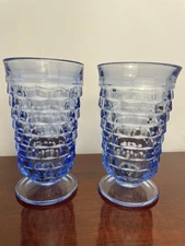 Vintage Colony Whitehall Light Cobalt Blue Footed 6 1/8" Iced Tea Glasses SET/2