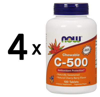 4 x NOW Foods Vitamin C-500 Chewable, Cherry-Berry - 100 tabs (149,88 EUR/kg)