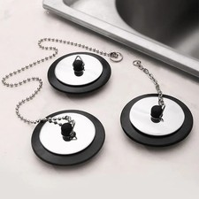 Sink Plug Rubber Bath Drain Cover Universal Tub Stopper With Chain 1Pc