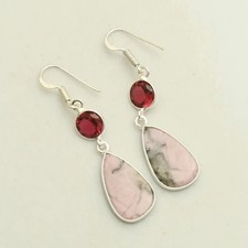 Rhodonite Garnet Gemstone Handmade Drop Dangle Earrings Jewelry Gift 2