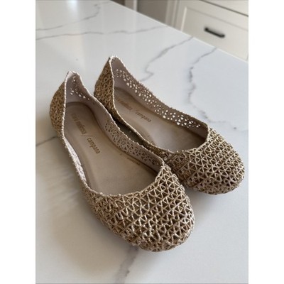 Girls Mini Melissa Campana Gold Glitter Papel Slip On Shoes Size 3 NEW