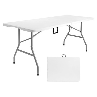Folding Table 6ft, Heavy Duty Portable Plastic Fold-in-Half Utility Table wit...