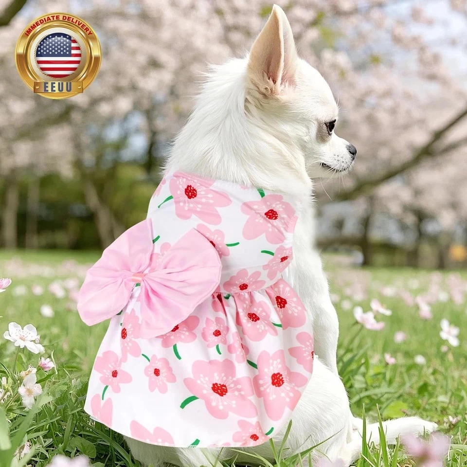 Floral Dog Dress Cute Dog Skirt Pet Dress Summer Pet Clothes for Puppy Small Cat - Image 2 of 4