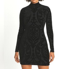 Ronni Nicole Black Velvet Burnout Dress 8 Long Sleeve Goth Vampire Bodycon