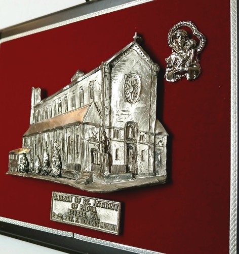 Vintage Metallo Inciso Wandbehang Antonius Kirche Revere MA Zinn Italien - Bild 2 von 8