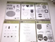 Lot 6 Stampin' Up! Rubber Cling Stamp Sets: Tagtastic~Label Love~Banners Badges
