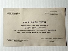 Atlantic Iowa 1920s Dentist Dr R Basil Weir Modern Dental  Vtg Business Card