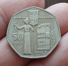 2003 QUEEN ELIZABETH II 50 PENCE - GIVE WOMEN THE VOTE SUFFRAGETTE. V.G.C.