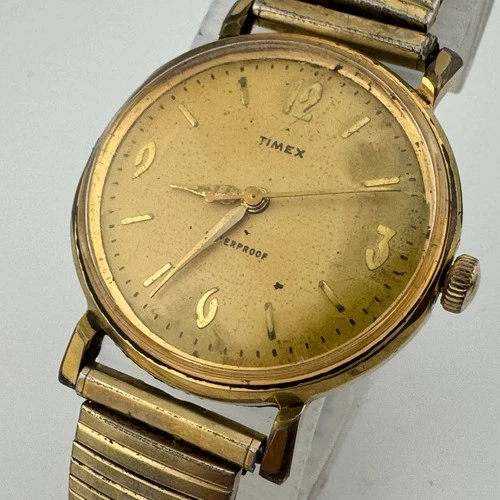 Vintage 60's Timex Marlin Hand-Winding Mechanical Watch Men Gold Tone Stretch