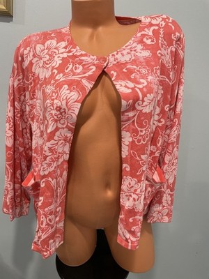 Issac Mizrahi  Coral Floral One Button Cardigan Sweater Women s L