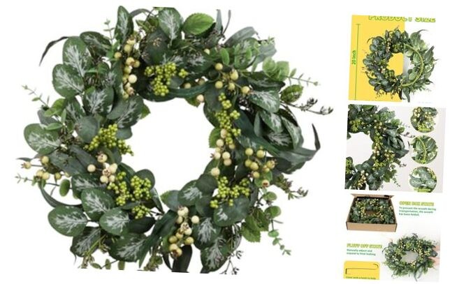 20 Inch Spring Summer Eucalyptus Berry Wreath Artificial Decor