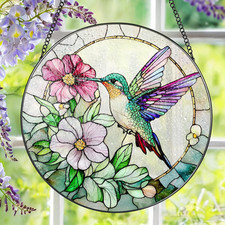 Hummingbird Suncatcher Stained Glass, Stain Glass Window Hanging, 8 Inch Stained
