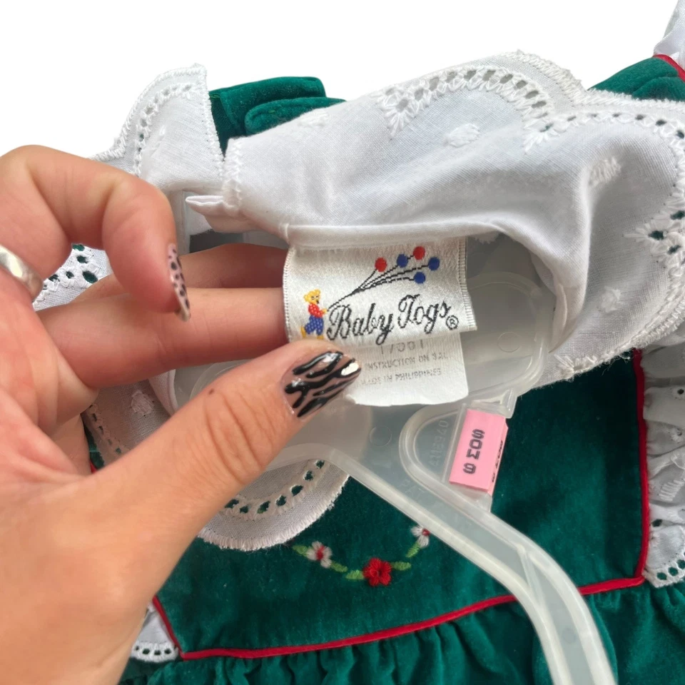 Conjunto Jersey Vintage Baby Togs Infantil 3-6 Meses Terciopelo Verde Navidad Vacaciones Foto 3 de 4