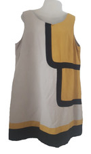 Debenhams Women Sleeveless Dress Size 18 Beige Mustard Black Linen Viscose Lined