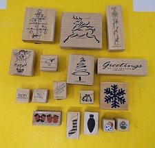 Lot 17 Wooden Rubber Stamps Christmas Holiday Season Stampin' Up Art Crafting