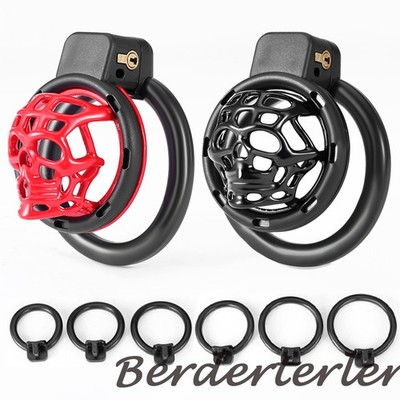 New Red and Black Skull Chastity Cage Restraint Device CB Lock Removable for Men