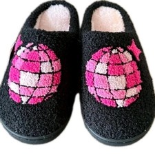 Unisex Slippers Disco Ball Cozy Comfy Black Pink Size Large9/10 Nonslip