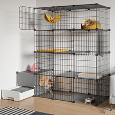 Cat Cage with Litter Box,4-Tier DIY Enclosures Large Playpen Detachable Metal Wi
