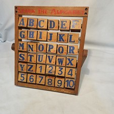 Learn the Alphabet Picture Number Wood Block Folding Educational Vintage