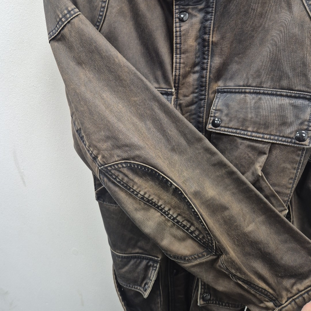 PONY Giacca Motociclista Ralph Lauren Denim Supply Cintura Marrone Lavato Taglia Large