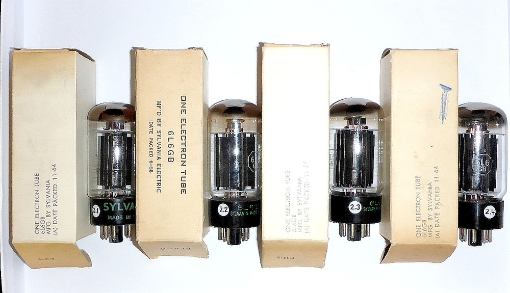 #2 Matching Quad of 6L6GB SYLVANIA 19Watts Beam Power Tetrodes, measured trifold