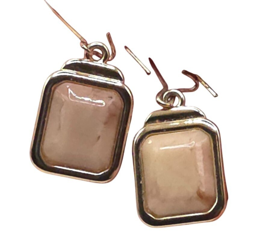 Gold-Plated Drop Earrings With Rectangular Brown … - image 3