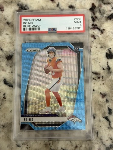 Bo Nix #309 2024 Prizm Blue  Wave  Rookie (RC) /230 PSA 9 SSP