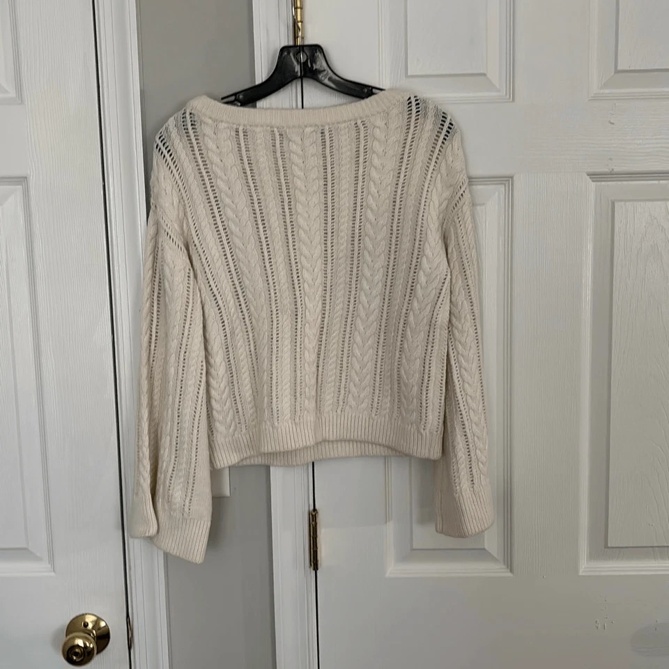 Alice + Olivia Crema Mezcla Lana Cable Tejido Suéter Talla Pequeña Foto 4 de 4