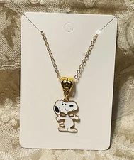 Snoopy Fun Gold Enamel Charm Pendant Fashion Fun Boho Gold Necklace 18”