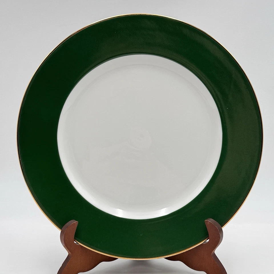 Crate & Barrel Monno DINNER PLATE 10 5/8" Green w Gold Trim Bangladesh - Image 3 of 4