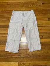 Eileen Fisher Womens Organic Linen Crop Pants Sz Medium Beige Pull On Elastic