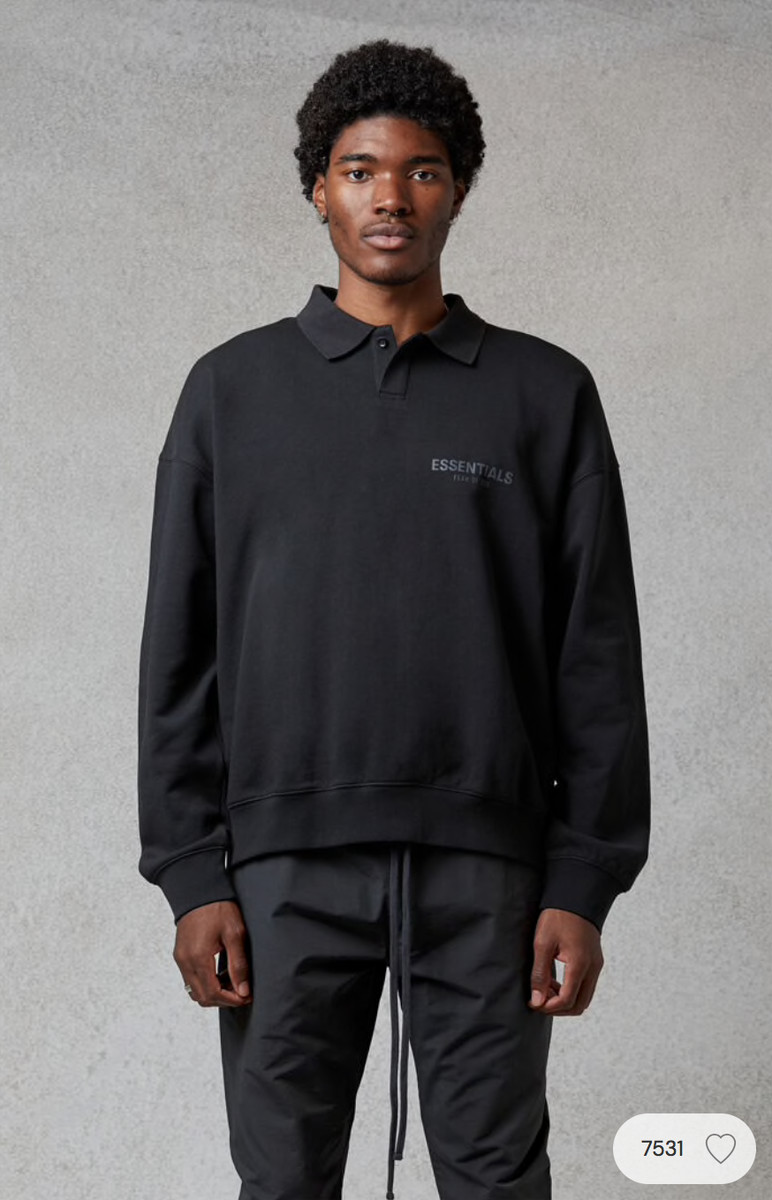 FEAR OF GOD ESSENTIALS Long Sleeve Polo Shirt Black Size Medium | eBay