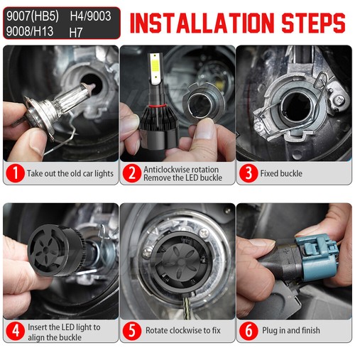 120W COB LED headlight Kit H13 9008 High & low Beams 6000K XENON bulbs - Picture 11 of 12